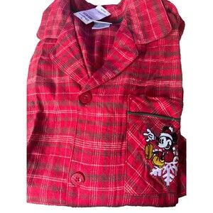 Disney Store Embroidered Mickey Mouse Plaid Flannel Christmas Pajama Top Large